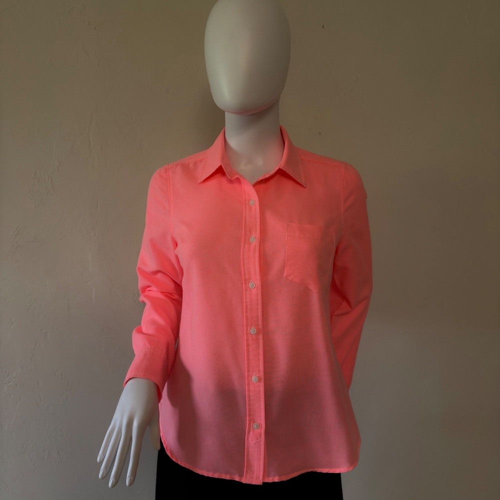 Gap Women Neon Pink Button Down Long Sleeve Shirt Size S Chest Pocket Cotton Mix